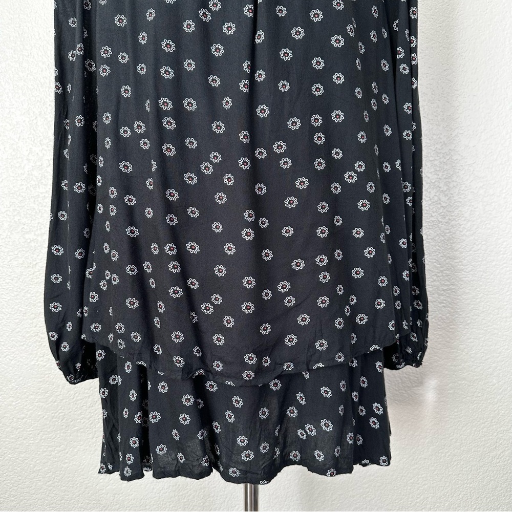 Free People Black Beck Print Keyhole Long Sleeves Tunic Mini Dress, Size XS - Picture 10 of 13